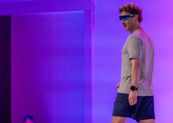 Mark Zuckerberg wears a pair of Meta Oakley Vanguard AI glasses during the Meta Connect event in Menlo Park, California, on Sept. 17, 2025.