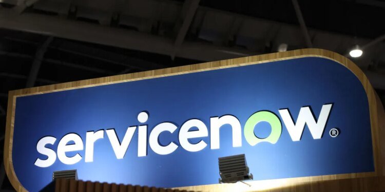 ServiceNow logo at Singapore FinTech Festival in November 2023.