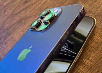 An image with two iPhones made to look like they're folding