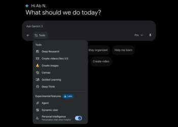Gemini Tools menu adds Labs section, Personal Intelligence toggle