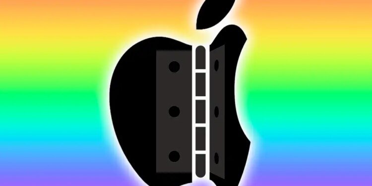 graphic showing a folding apple logo