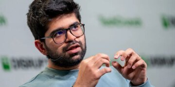 Aravind Srinivas, co-founder and chief executive officer of Perplexity, during TechCrunch Disrupt in San Francisco, California, US, on Wednesday, Oct. 30, 2024.