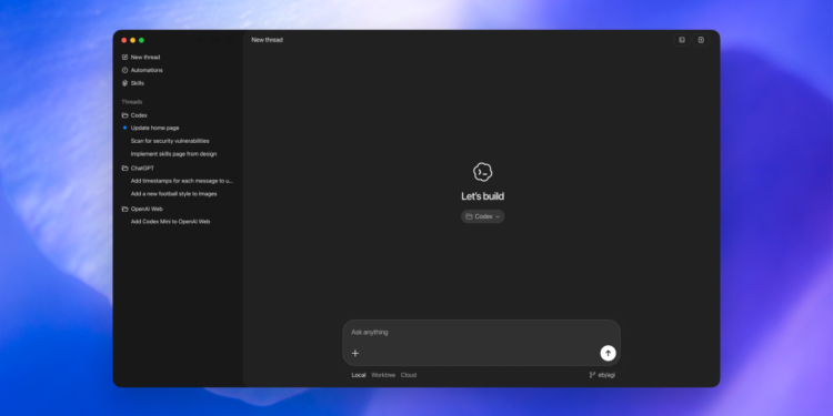 A screenshot of the Codex app