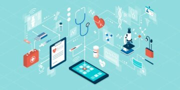 AWS, illustration of telemedicine and online healthcare services