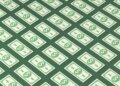 an illustration of patterned 100 dollar bills on a green background